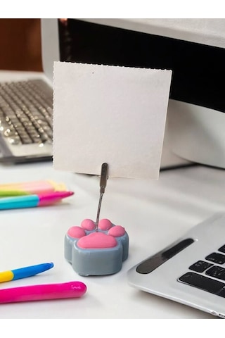 Gri Pembe Sevimli Kedi Patisi Fotoğraf Not Tutacak Pati Ofis Masası Hediyelik Gri Pembe