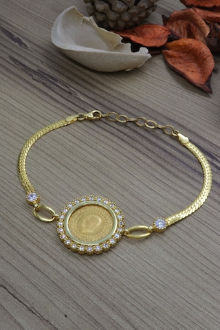 Tc Darphane  22 Ayar Çeyrek Altınlı 925 Ayar Gümüş Yılan Zincir Bileklik