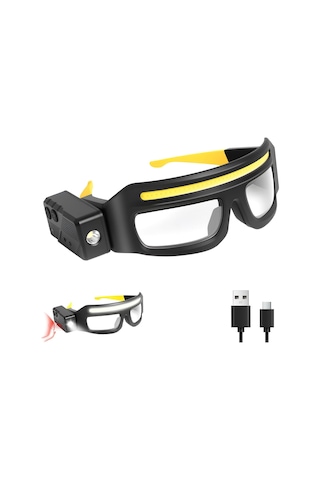 Hareket Sensörü Ve Dokunmatik Kontrollü Led Koruycu Güvenlik Gözlük, Gece Koşusu, Kamp, Balıkçılık, Bisiklet, Yürüyüş, Kitap Okuma Eller Serbest Aydınlatma İçin 5 Modlu Usb C Işıklı Sarı