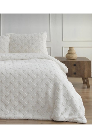 Merinos Diamond Çift Kişilik Yatak Örtüsü Peluş Kürk Yumuşak Comforter Yorgan Seti Ekru