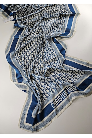 Miorel Scarfs Yeni Sezon Harf Desen Cd Vual İpek Şal Fular Silk Scarfs Shawl Hijab Lacivert
