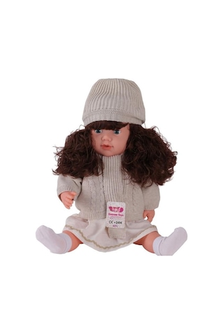 NessiWorld 7959 60 Cm Trikolu Hırkalı Saçlı Büyük Bebek Gri
