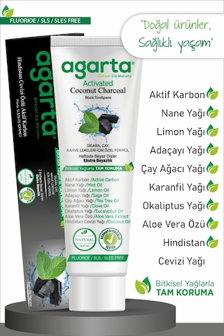 Agarta Doğal Hindistan Cevizi Özlü Aktif Karbon Diş Macunu 100 ML