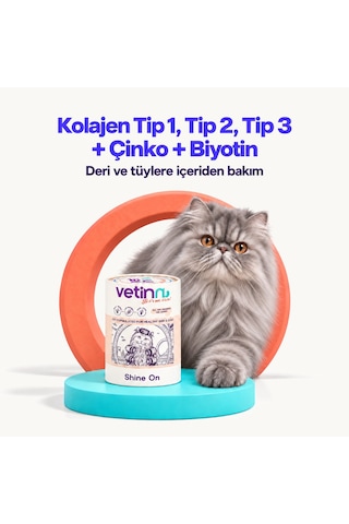 Shine On - Kedi Deri Ve Tüy Sağlığı Destekleyici, Dökülme Karşıtı, Tüy Parlaklığı, Kolay Taranan Tüyler, Toz Form, 150 Gram