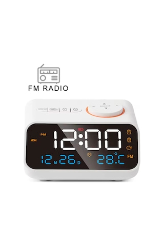Shopytech Fm Radyo Dijital Çalar Saat Led Ekranlı Masa Saati Sıcaklık Nem Göstergesi 2 Usb Şarj Çıkı Beyaz