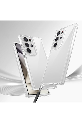 Zore Samsung Galaxy S25 Ultra Uyumlu Kılıf Airbagli Takılabilir Askı Aparatlı Omsy Snap Silikon Kapak-şeffaf Şeffaf