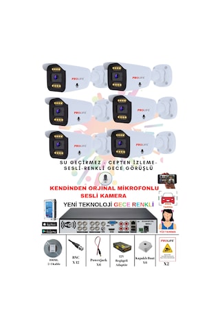 6 Lı Sesli Güvenlik Kamerası 5 Mp Gece Renkli Yüz Ve Araç Tanımalı Full Hd Kamera Sistemi
