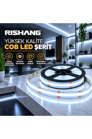 Cob Şerit Led 12v 300 Led/m Crı 90+ Noktasız Aydınlatma Soğuk Beyaz 10000k 5 Metre