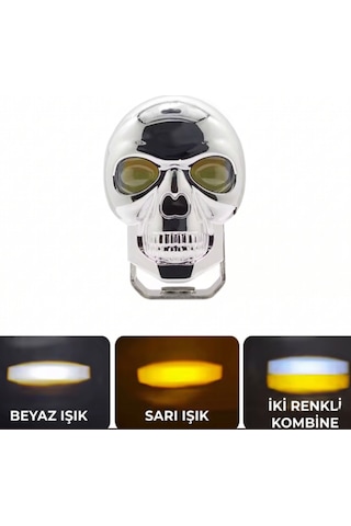 Su Geçirmez Ip68 Krom Kuru Kafa Tasarımlı Motosiklet Farı 2 Adet Sarı Beyaz Led