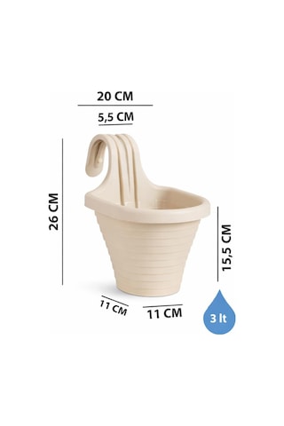 Omnipazar So-tom3 Tombik Askılı Balkon Saksı 3 Litre No: 3 Kirli Beyaz 113