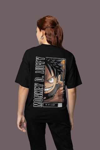Monkey D. Luffy Sırt Baskılı Unisex Oversize One Piece Anime Kara Siyah