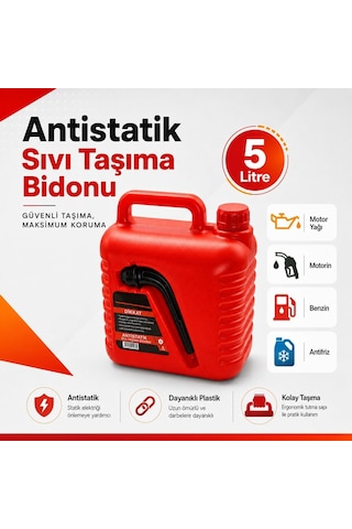 Badem10 Boşaltma Borulu Plastik Antistatik Benzin Bidonu 5 Litre Akaryakıt Mazot Taşıma Doldurma Depolama
