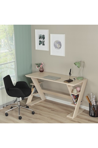 Pasific Home Lungo Raflı Çalışma Masası, Ofis Masası, 60X140 Cm, Meşe