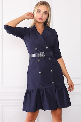 E.T.'S Element'S Kadın Siyah Kemerli Düğme Detaylı Elbise (515349065) Lacivert