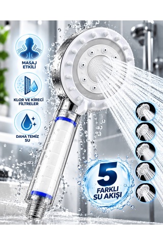 Klor Ve Kireç Filtreli Duş Başlığı 5 Farklı Su Akışı Masaj Etkili Filtreli Duş Başlığı Tkdytgsrhp7dvıvwoje Diğer