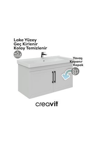 Creavit D20 100 Cm Kapaklı Lavabo Dolabı Beyaz Lake Kapak Beyaz