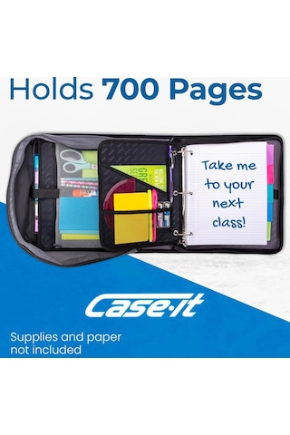 Case-it The Dual 2.0 Fermuarlı Bağlayıcı Sırt Çantası - İki 2 İnç D Halkalı - 5 Konu Dosya Klasörü - Çoklu