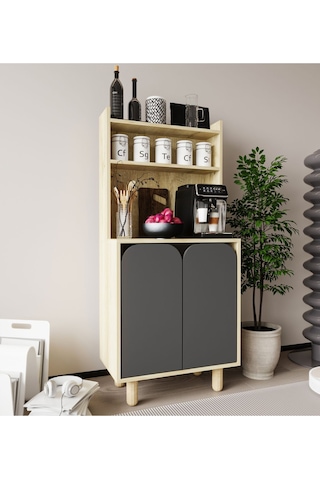 Parma 2 Kapaklı Mutfak Dolap, Kahve Köşesi, Çok Amaçlı Dolap Safir Meşe-antrasit