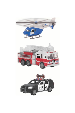 Driven 3'lü Set - Helikopter, Polis Arabası, İtfaiye Arabası Çok Renkli