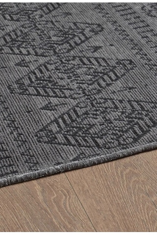 Bohem Tarz Dekoratif Pamuk Taban Şönil Kilim Antrasit Renk Halı