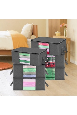 Trendooze 6 Parça Giysi Saklama Çantası Gri Montlar Katlanabilir Yatak Gri