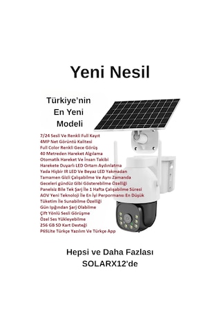 Wearfitpro Solarx12 Aov 7/24 Kayıt Hareketli 1080p Gece/gündüz Renkli Kayıt Hareket Sensörlü Kamera