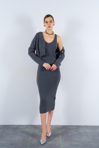 Fitilli Elbise Hırkalı Takım - Füme Çok Renkli