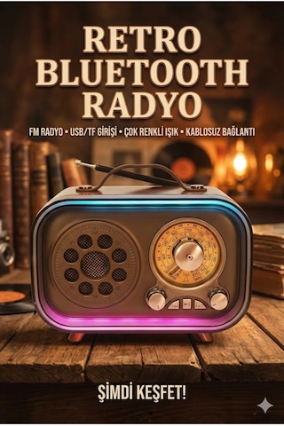 Durukar Retro Bluetooth Radyo Hoparlör Usb Tf Kart Aux Fm Taşınabilir Nostaljik Tasarım