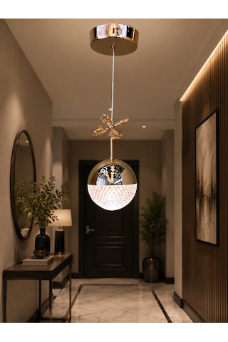 Tekli Desenli Top Rose Gold 3 Renk Modlu Kristal Desen Taşlı Ledli Sarkıt Avize Resimdeki Gibi