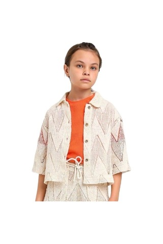 Kız Çocuk Dantel Düğmeli Pamuk Astarlı Ceket-12685-bej Bej