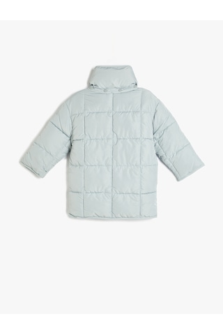Koton Oversize Şişme Mont Çıtçıt Dik Yaka Detaylı Kapitone Mavi 5wkg00030aw Mavi