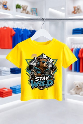 Bayloranzzo Stay Wild %100 Pamuk Premium Kalite Erkek Çocuk Tişörtü Sarı