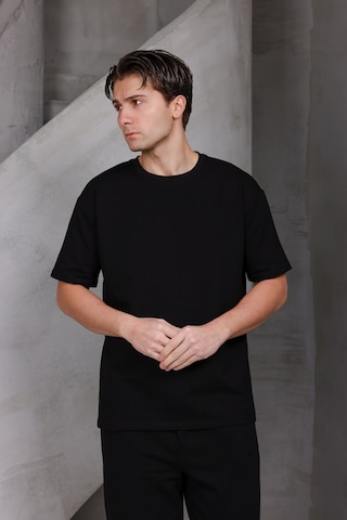 Erkek Basic Oversize Bisiklet Yaka 2 İki İplik Kompakt T-shirt Siyah