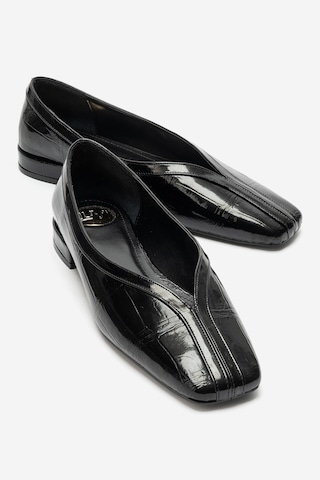 Luvi Shoes Helene Siyah Baskı Kadın Babet Ayakkabı