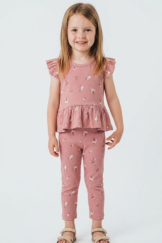 Breeze Kız Çocuk Kapri Taytlı Takım Çiçek Desenli 1.5-5 Yaş , Gülkurusu