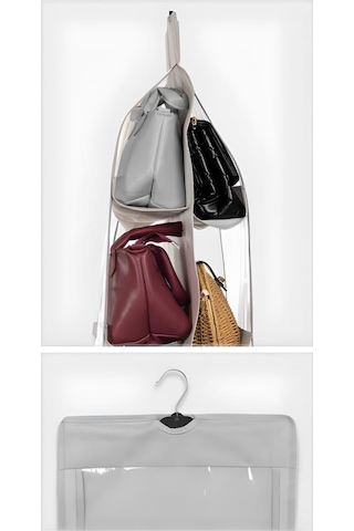 Çanta Ve Ayakkabı Düzenleyici 10 Cepli, Dolap İçi Askılı Pencereli Çanta Cüzdan Ayakkabı Organizer Şeffaf