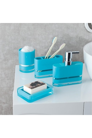 Nalu Float Set Üstü Banyo Aksesuarları 4 Parça Mavi