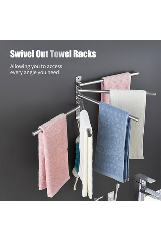 Ruicoo 5 Kollu Paslanmaz Çelik Döner Havlu Askısı - 180 Dönebilir, Duvar Montajlı, Banyo Ve Mutfak İçin Gümüş