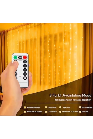 Shopytech 300 Led Usb Perde Işık 8 Modlu Uzaktan Kumandalı Gün Işığı Dekoratif Led Peri Işığı Çok Renkli
