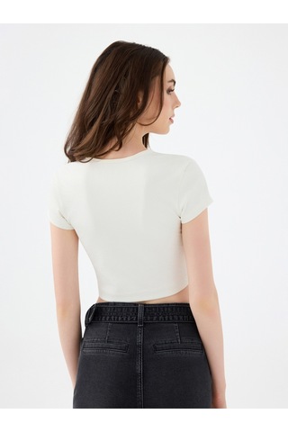 LOFT Crop Kadın Tshirt K.kol Lf2040462 Q1.v1 Ekru