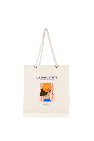 Albitote By Dsdesignarts Albitote Summer Capsule 01 - La Dolce Vıta Plaj Tote Bag Açık Bej