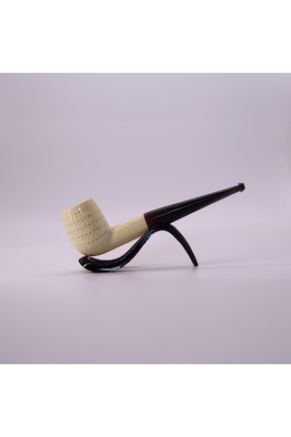 El Oyması Lületaşı Pipo 9mm Filtre Uyumlu Nokta Desenli Blok Meerschaum Klasik Model