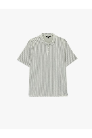 Koton Regular Fit Kısa Kollu Düğmeli Polo Yaka Tişört Gri Çizgili 6sam10072mk