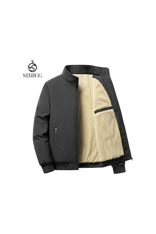 Erkek Kalın Ceket Günlük Ceket Dik Yaka Pamuk Ceket - Siyah