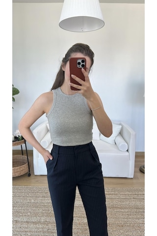 Halter Yaka Fitilli Atlet Gri
