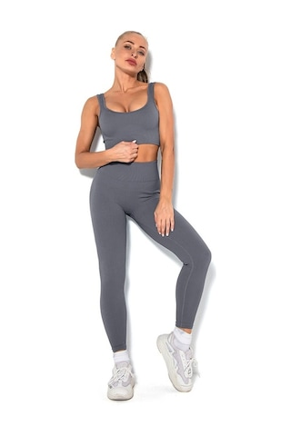 Fortunelane Kadınlar İçin Hava Alan Esnek Yoga Takımı - Gri Sporcu Sütyen Ve Tayt Seti Gri