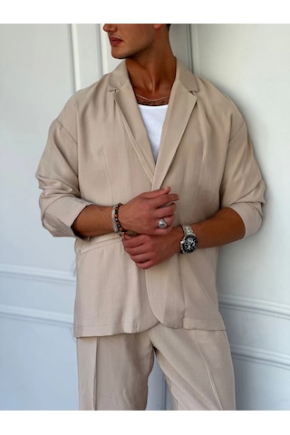 Modefendi Marino Tam Yazlık Extra Oversize %100 Keten Ceket Krem Modefendi Marino Tam Yazlık Extra Oversize %100 Keten Ceket Krem
