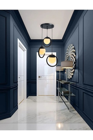 Halka 3 Lu Tepsi. Glop Beyaz Renk Camlı Beyaz Avize. Salon, Mutfa Siyah