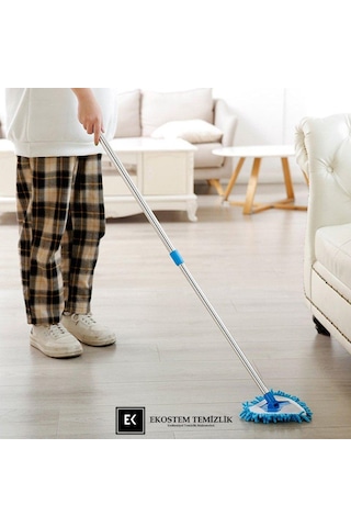 Ekostem Mini Boy Teleskopik Mikrofiber Makarna Uçlu Mavi Mop