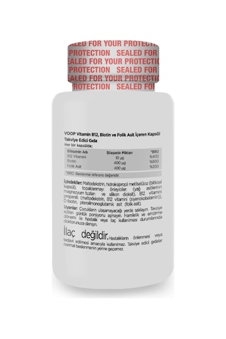 Voop B12 Biotin ve Folik Asit İçeren Takviye Edici Gıda 60 Kapsül
